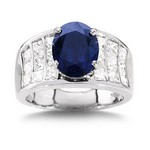 Blue Sapphire & Diamond Ring 18kt White Gold