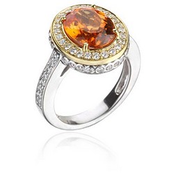 Oval Orange Spessartite & Round Diamond Ring 18kt Two-Tone